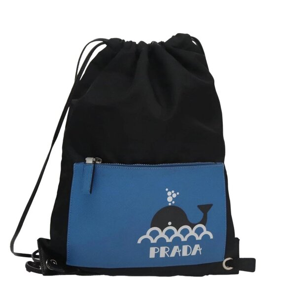 PRADA Backpack Nylon Leather Black Blue Silver Auth 92876V - Picture 1 of 15